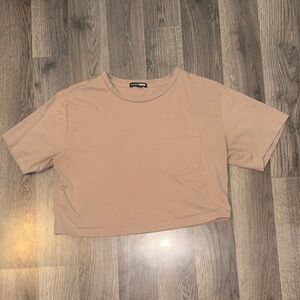 Fashion Nova Cropped Pocket Tee - Tan